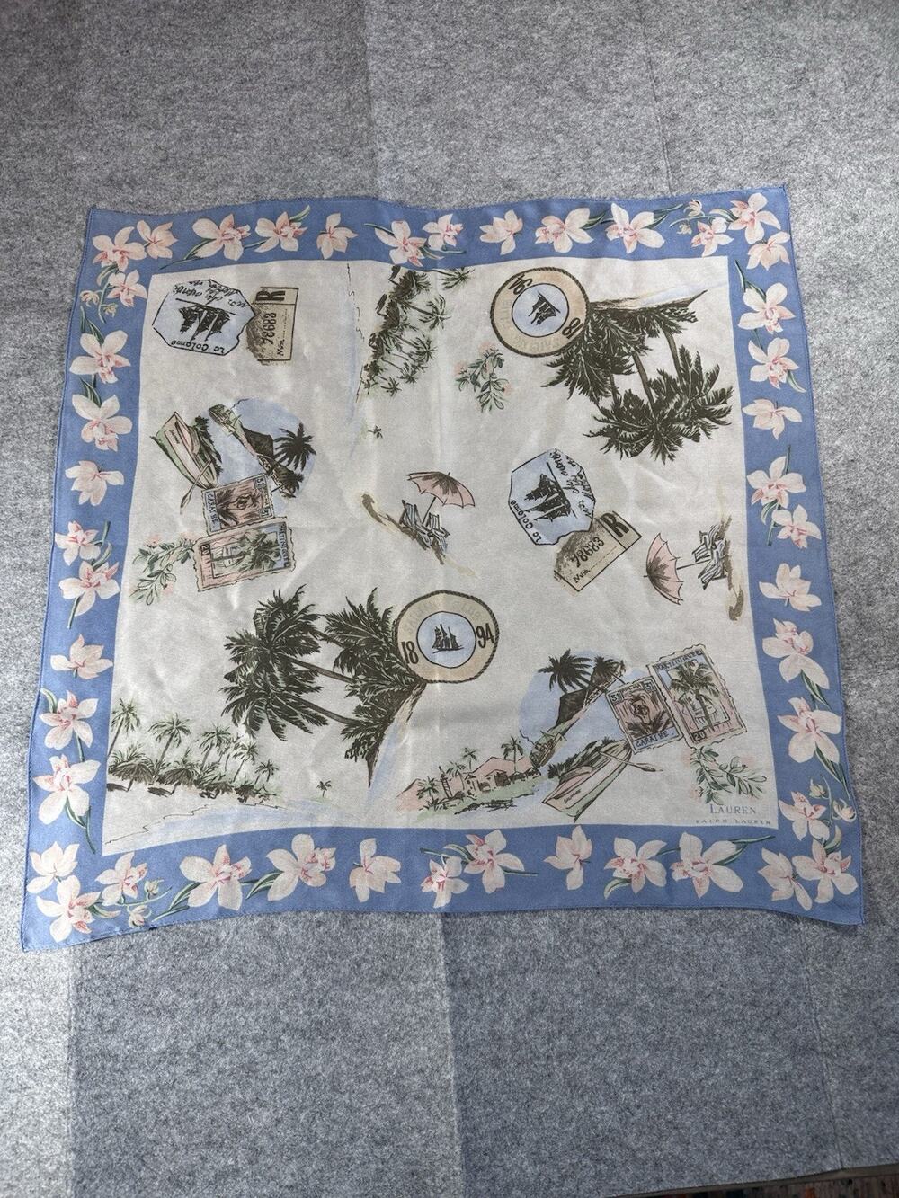 Vintage Lauren Ralph Lauren Tropical Souvenir-style Silk Square Scarf 21"
